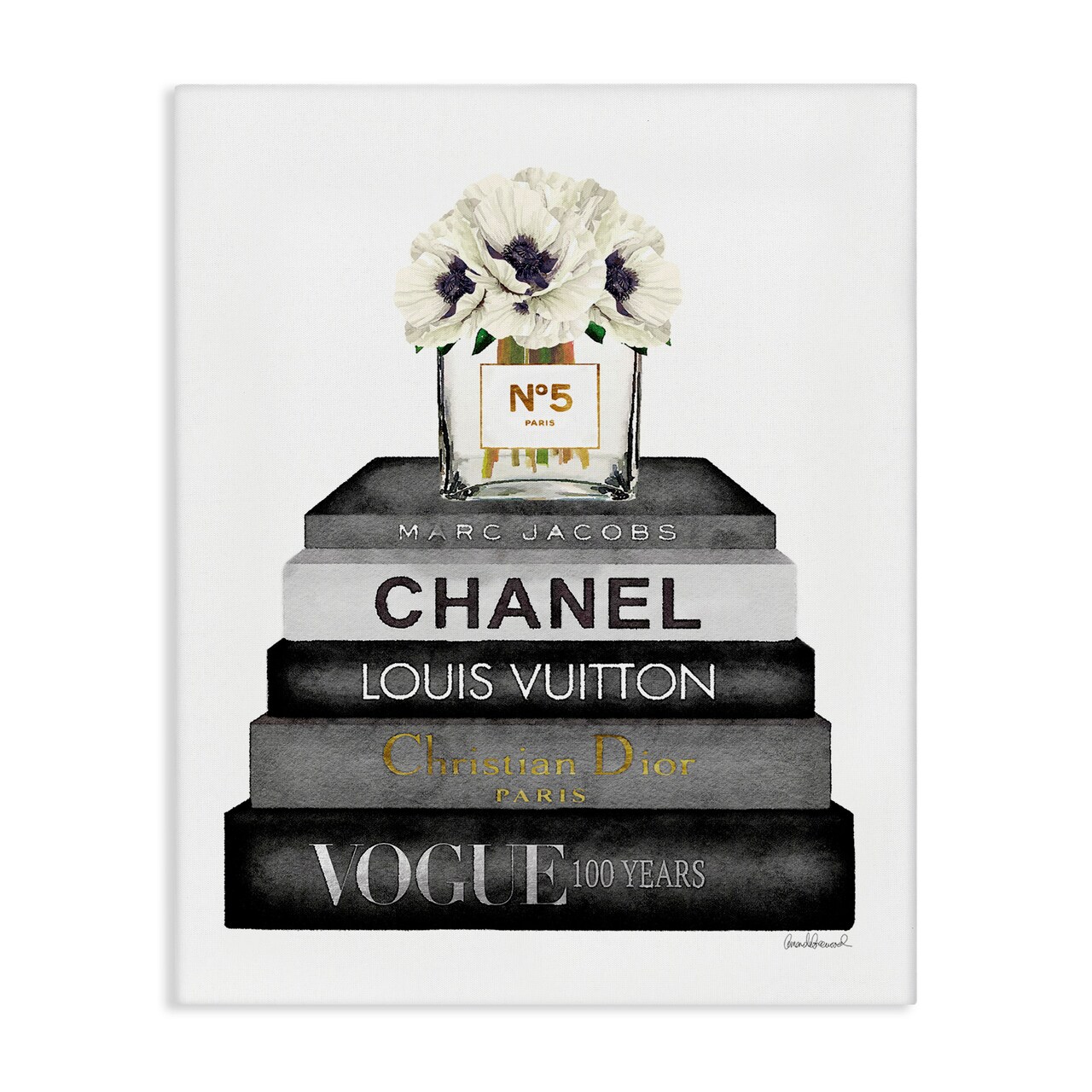 Stupell Industries Monochrome Fashion Designer Bookstack Canvas Wall Art